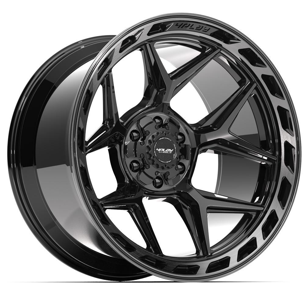 4PLAY 4P55 22x12 6X139.7, 6X135 -44 GLOSS BLACK W/ BRUSHED FACE & TINTED CLEAR