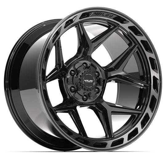 4PLAY 4P55 22x12 6X139.7, 6X135 -44 GLOSS BLACK W/ BRUSHED FACE & TINTED CLEAR