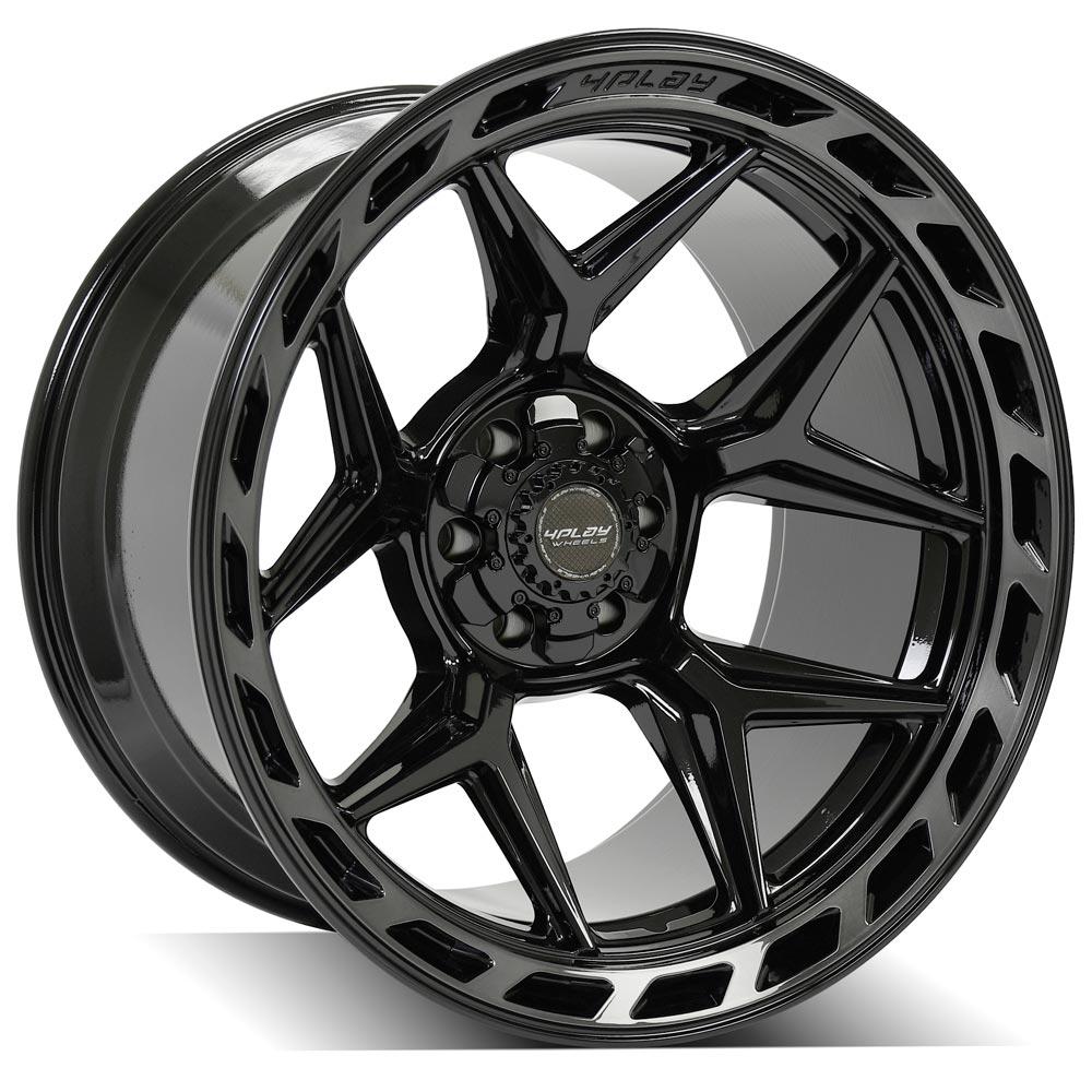 4PLAY 4P55 22x12 6X139.7, 6X135 -44 GLOSS BLACK W/ BRUSHED FACE & TINTED CLEAR
