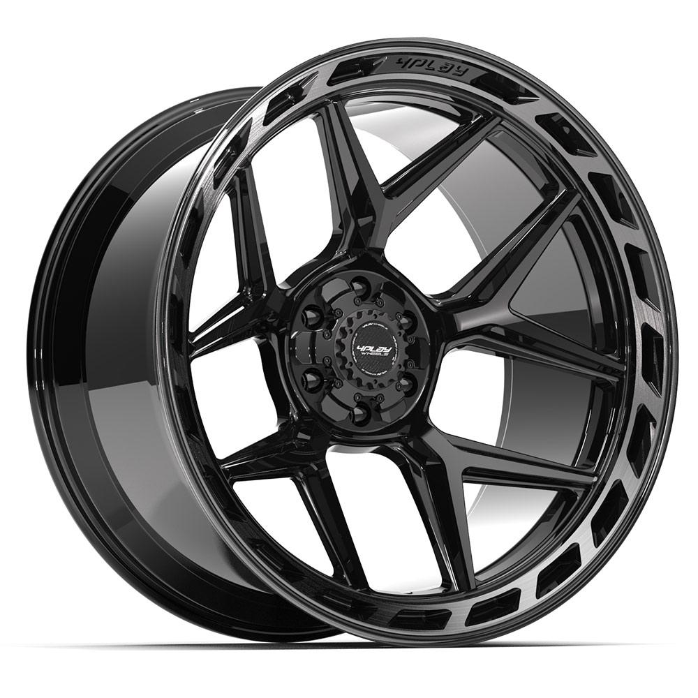 4PLAY 4P55 24x12 6X139.7, 6X135 -44 GLOSS BLACK W/ BRUSHED FACE & TINTED CLEAR