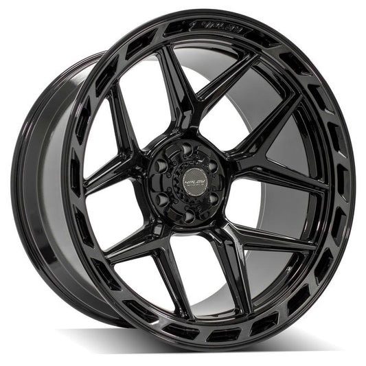 4PLAY 4P55 24x12 6X139.7, 6X135 -44 GLOSS BLACK W/ BRUSHED FACE & TINTED CLEAR