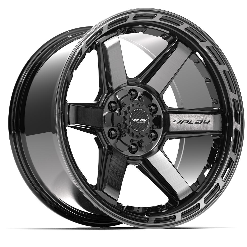 4PLAY 4P63 20x10 6X139.7, 6X135 -18 GLOSS BLACK W/ BRUSHED FACE & TINTED CLEAR