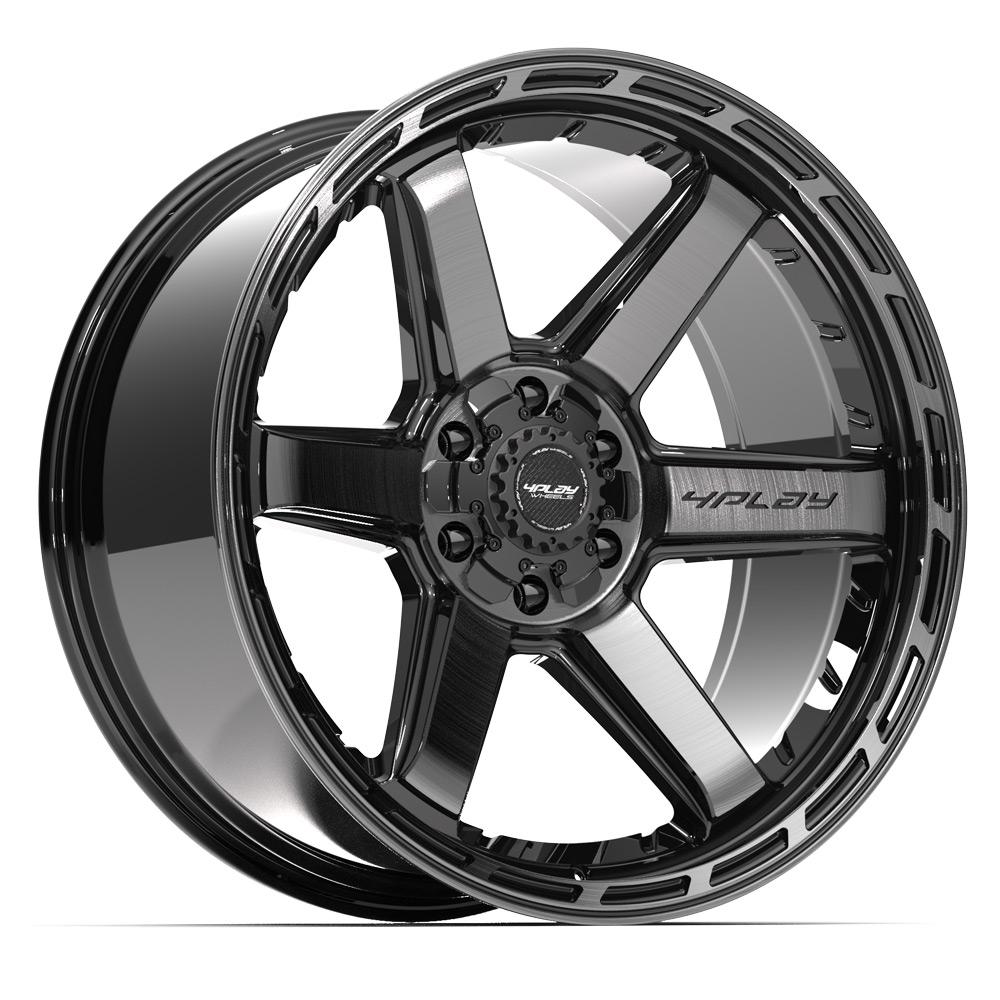 4PLAY 4P63 22x10 6X139.7, 6X135 -18 GLOSS BLACK W/ BRUSHED FACE & TINTED CLEAR