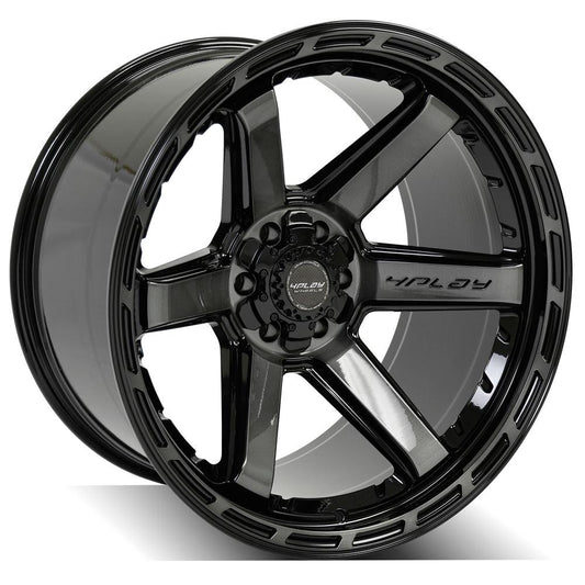 4PLAY 4P63 22x12 6X139.7, 6X135 -44 GLOSS BLACK W/ BRUSHED FACE & TINTED CLEAR