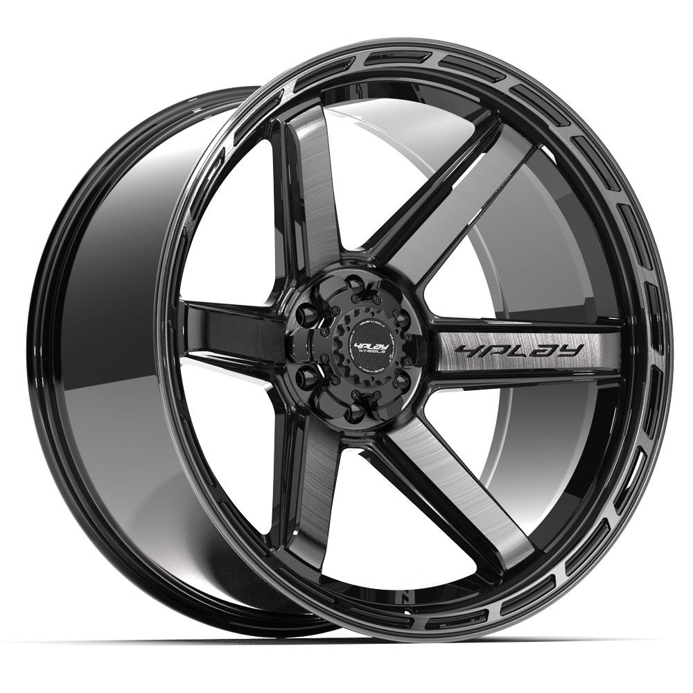 4PLAY 4P63 24x12 6X139.7, 6X135 -44 GLOSS BLACK W/ BRUSHED FACE & TINTED CLEAR