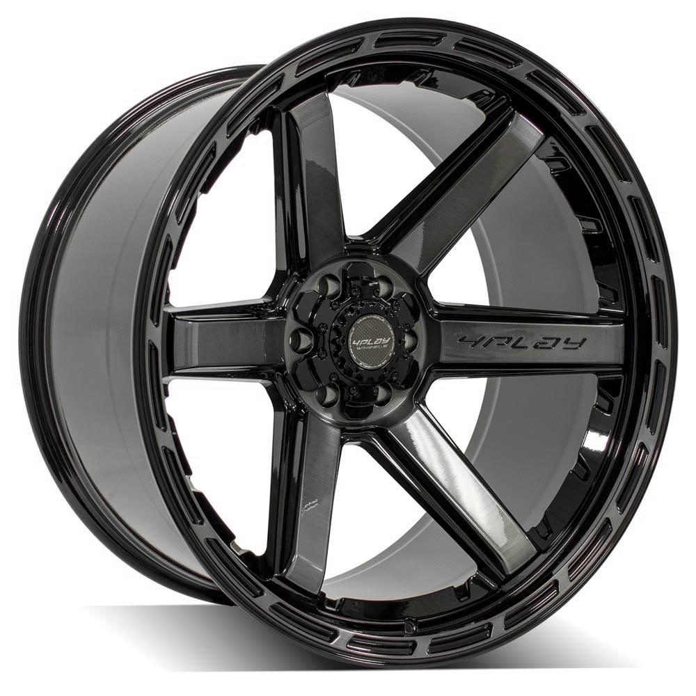 4PLAY 4P63 24x12 6X139.7, 6X135 -44 GLOSS BLACK W/ BRUSHED FACE & TINTED CLEAR