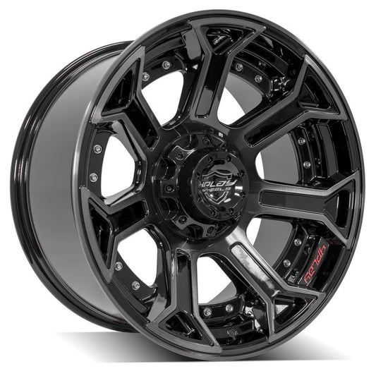 4PLAY 4P70 20x10 5X127, 5X139.7 -24 GLOSS BLACK W/ BRUSHED FACE & TINTED CLEAR