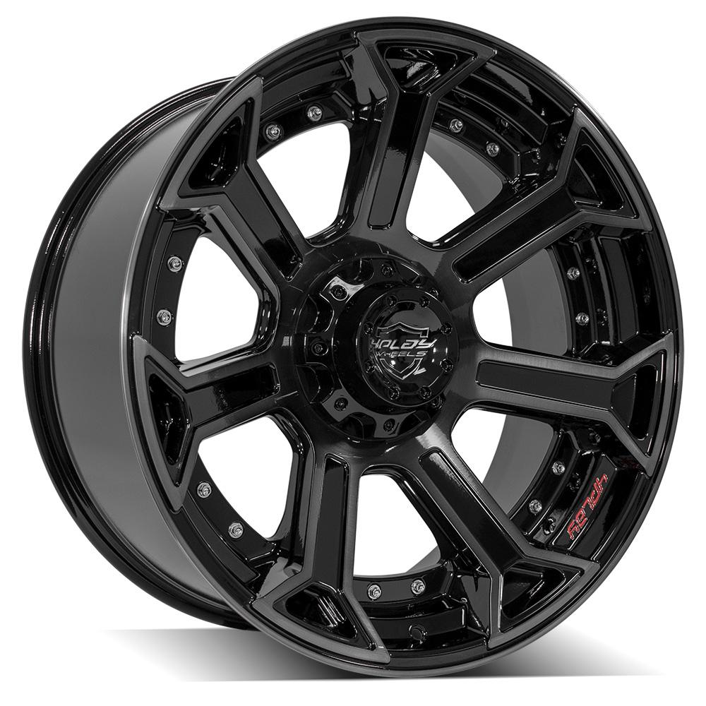 4PLAY 4P70 22x10 6X139.7, 6X135 -18 GLOSS BLACK W/ BRUSHED FACE & TINTED CLEAR