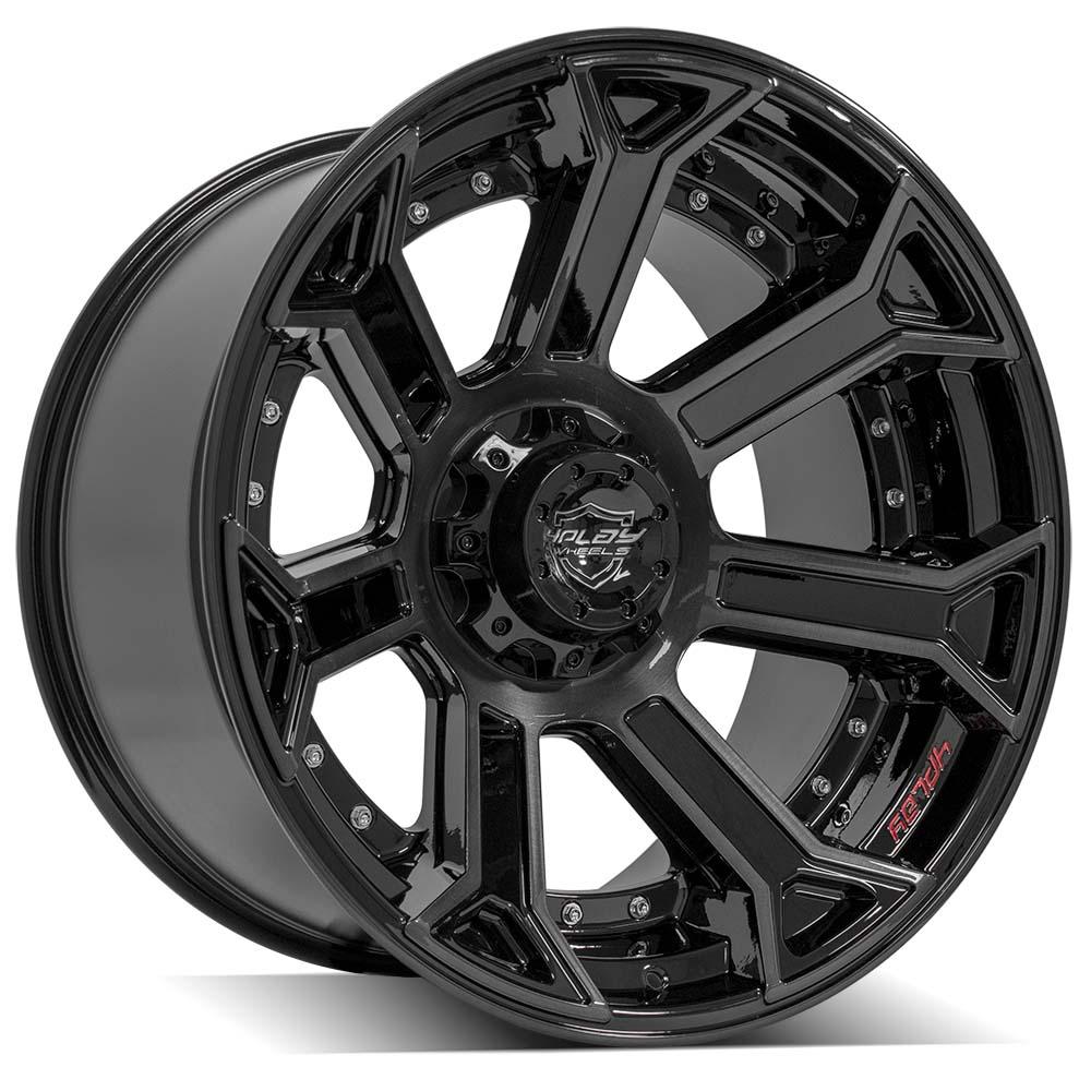 4PLAY 4P70 22x12 6X139.7, 6X135 -44 GLOSS BLACK W/ BRUSHED FACE & TINTED CLEAR