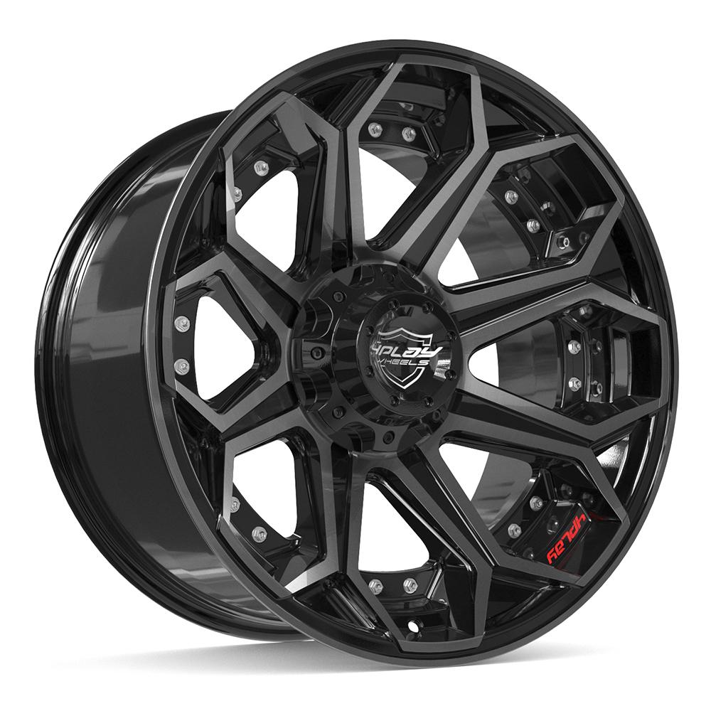 4PLAY 4P80R 20x10 6X139.7, 6X135 -18 GLOSS BLACK W/ BRUSHED FACE & TINTED CLEAR
