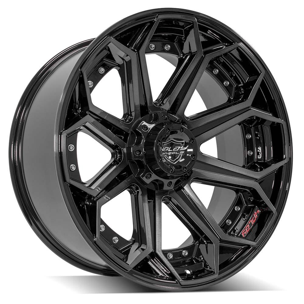 4PLAY 4P80 22x10 5X127, 5X139.7 -24 GLOSS BLACK W/ BRUSHED FACE & TINTED CLEAR