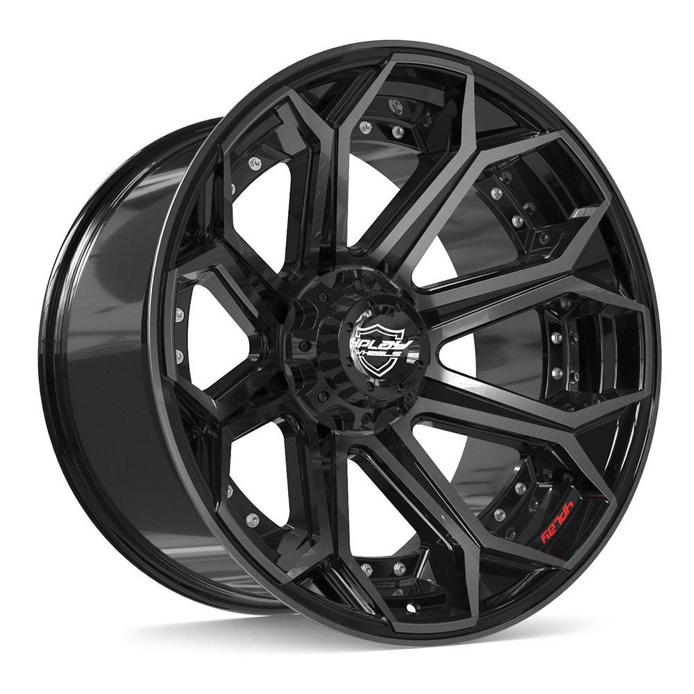 4PLAY 4P80R 22x12 6X139.7, 6X135 -44 GLOSS BLACK W/ BRUSHED FACE & TINTED CLEAR