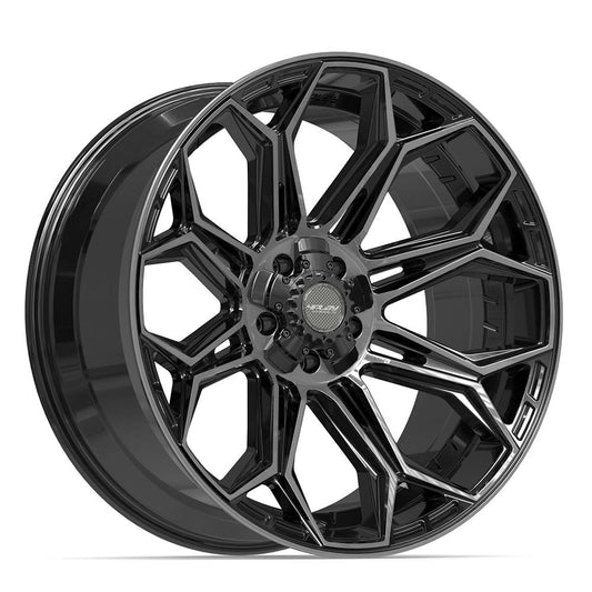4PLAY 4P83 22x10 5X127, 5X139.7 -18 GLOSS BLACK W/ BRUSHED FACE & TINTED CLEAR