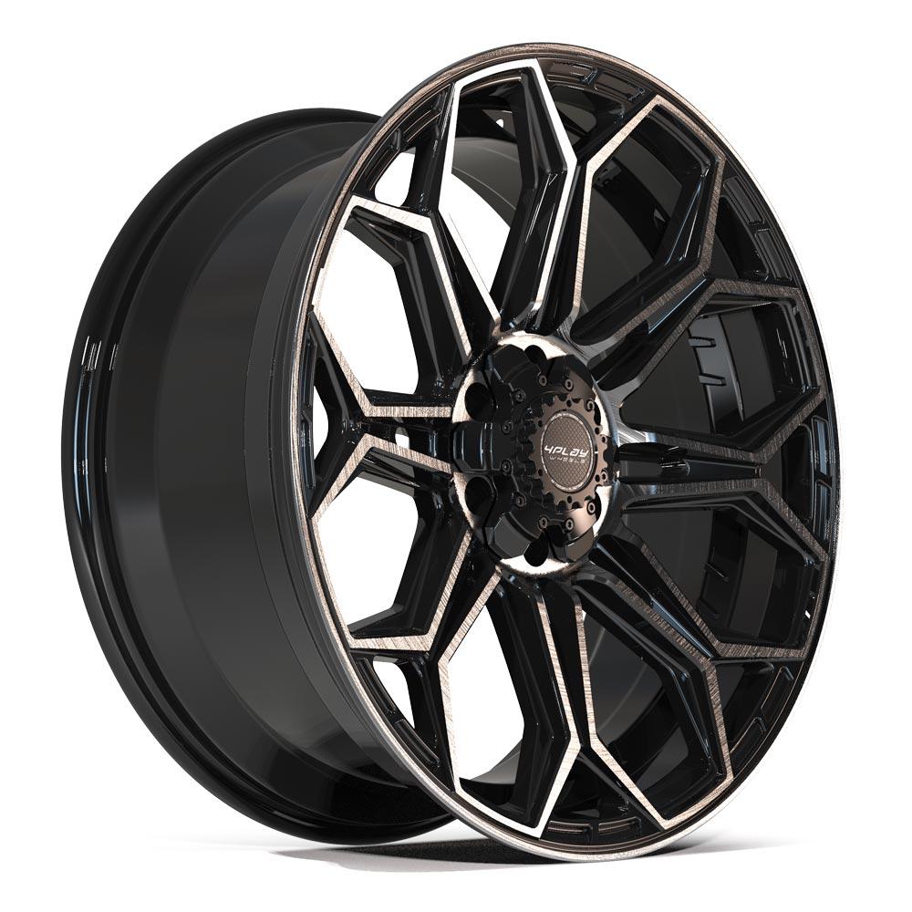 4PLAY 4P83 24x10 6X139.7, 6X135 18 GLOSS BLACK W/ BRUSHED FACE & TINTED CLEAR
