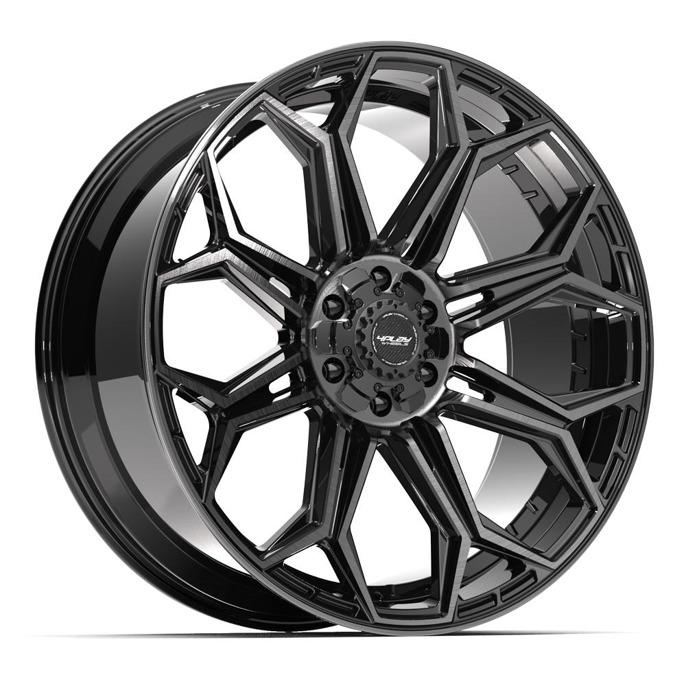4PLAY 4P83 24x12 6X139.7, 6X135 -44 GLOSS BLACK W/ BRUSHED FACE & TINTED CLEAR