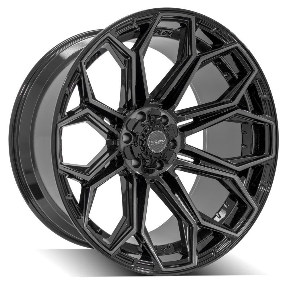 4PLAY 4P83 24x12 6X139.7, 6X135 -44 GLOSS BLACK W/ BRUSHED FACE & TINTED CLEAR