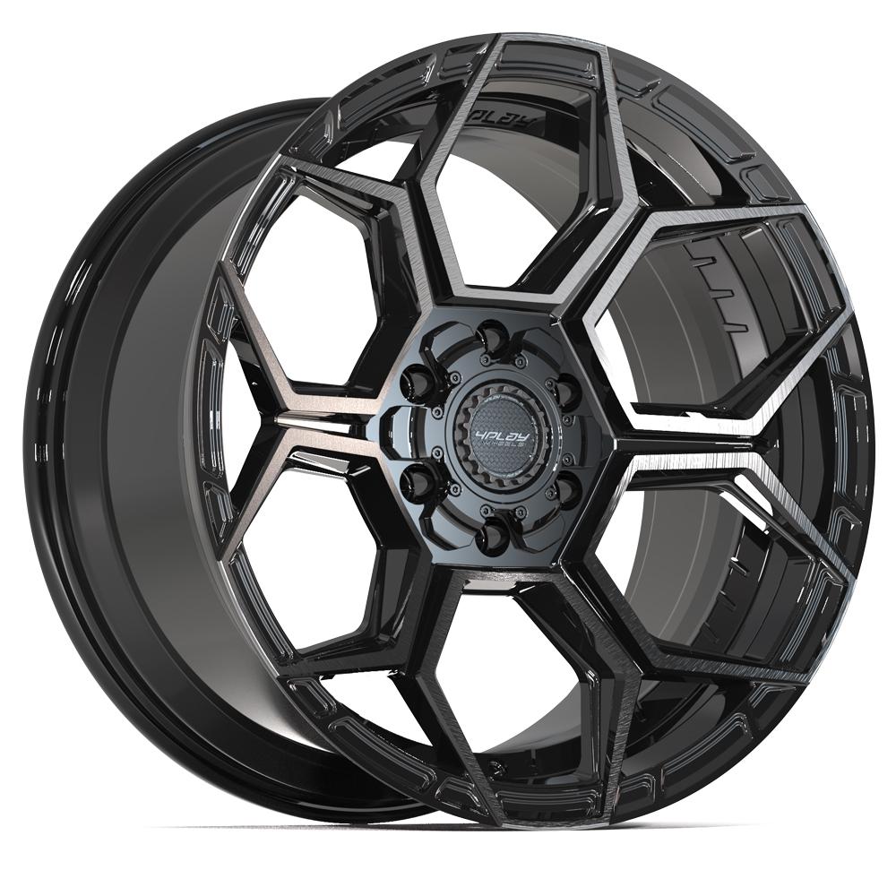 4PLAY 4PS26 20x9 6X139.7, 6X135 -6 GLOSS BLACK W/ BRUSHED FACE & TINTED CLEAR