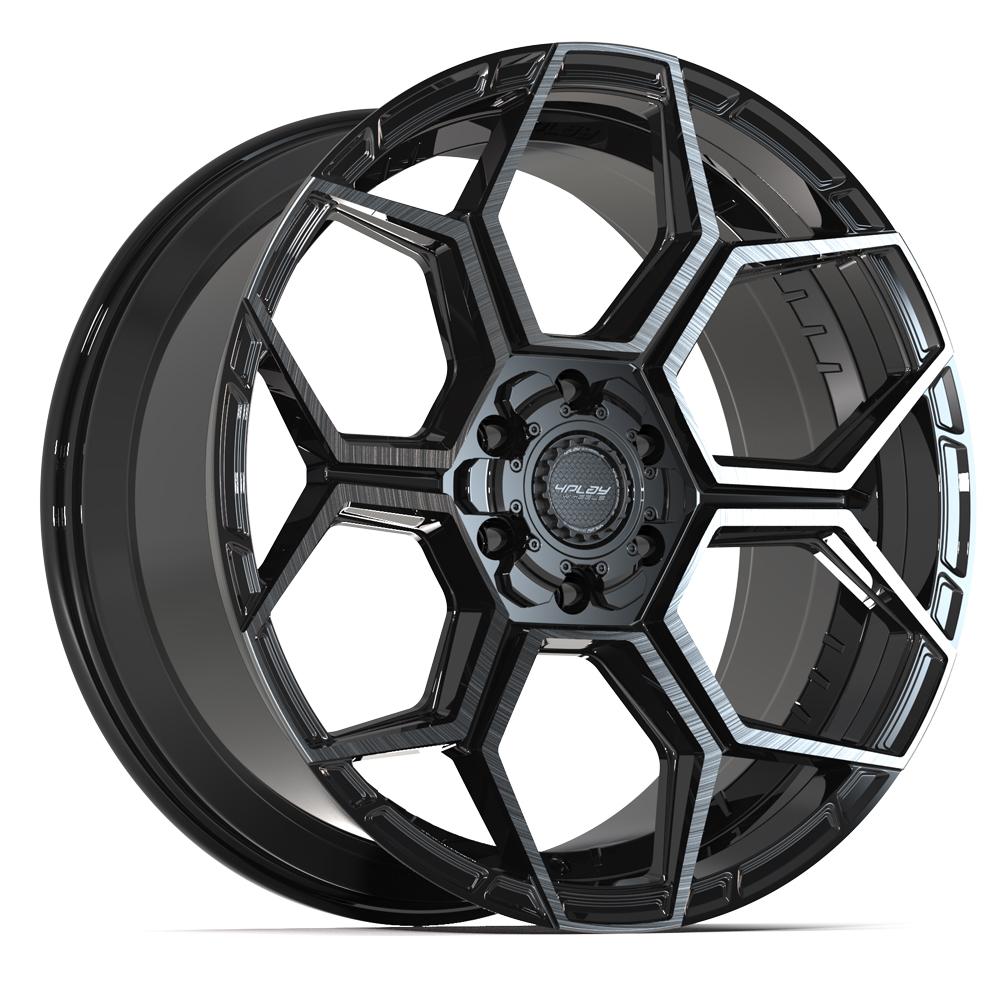 4PLAY 4PS26 22x10 6X139.7, 6X135 24 GLOSS BLACK W/ BRUSHED FACE & TINTED CLEAR