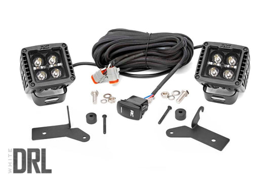 Rough Country LED Light Kit | Hinge Mount | 2" Black Pair | White DRL | Jeep Gladiator JT/Wrangler JL (18-26)