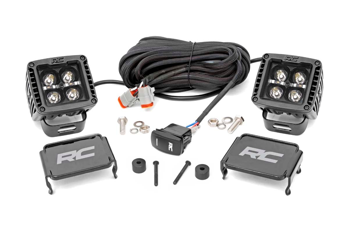 Rough Country LED Light Kit | Cowl Mount | 2" Black Pair | Amber DRL | Jeep Gladiator JT/Wrangler JL (18-26)