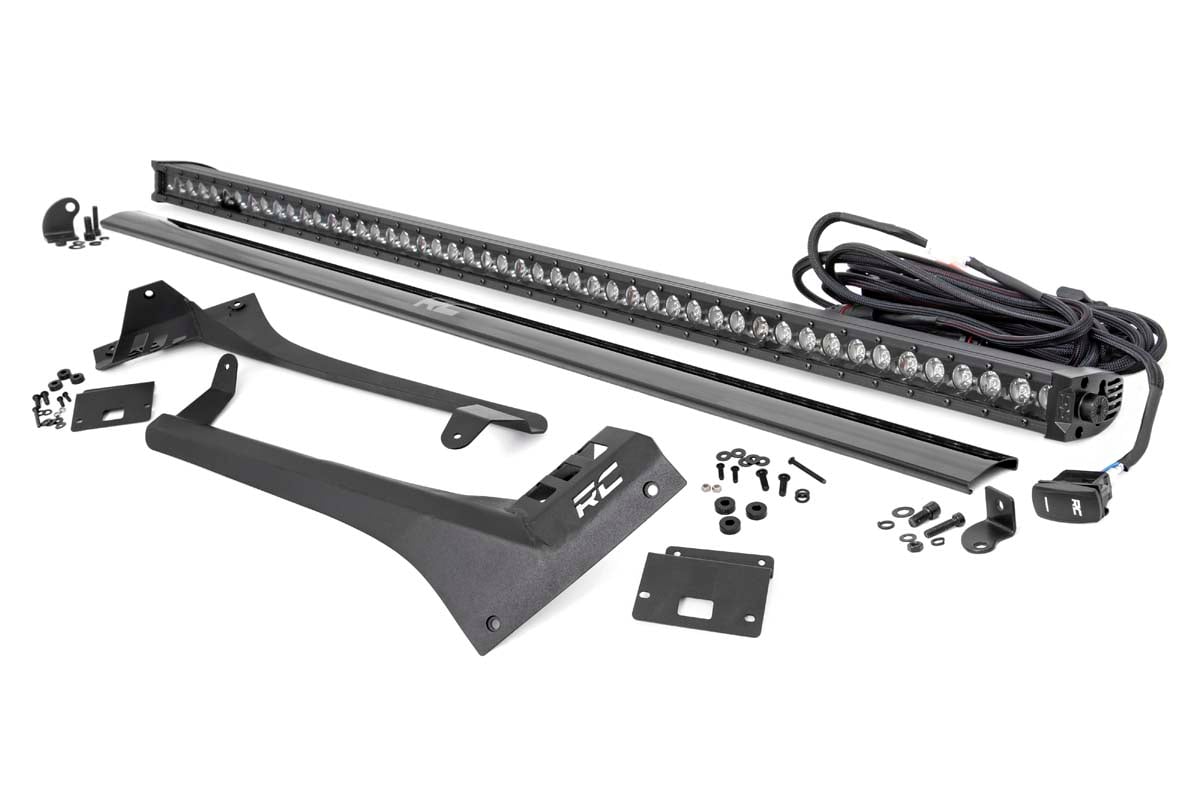 Rough Country LED Light Kit | Windshield | 50" BLK Single Row | WHT DRL | Jeep Gladiator JT/Wrangler JL (18-26)