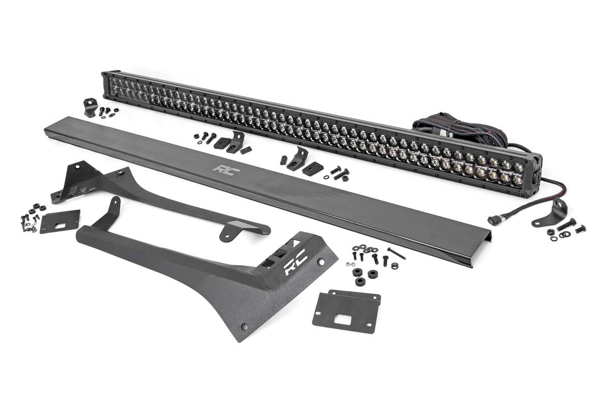 Rough Country LED Light Kit | Windshield | 50" BLK Dual Row | WHT DRL | Jeep Gladiator JT/Wrangler JL (18-26)
