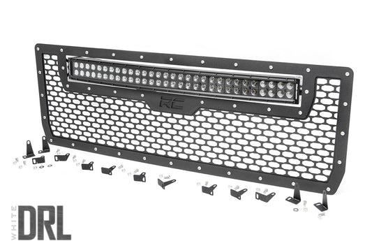 Rough Country Mesh Grille | 30" Dual Row LED | Black | White DRL | GMC Sierra 1500 (14-15)