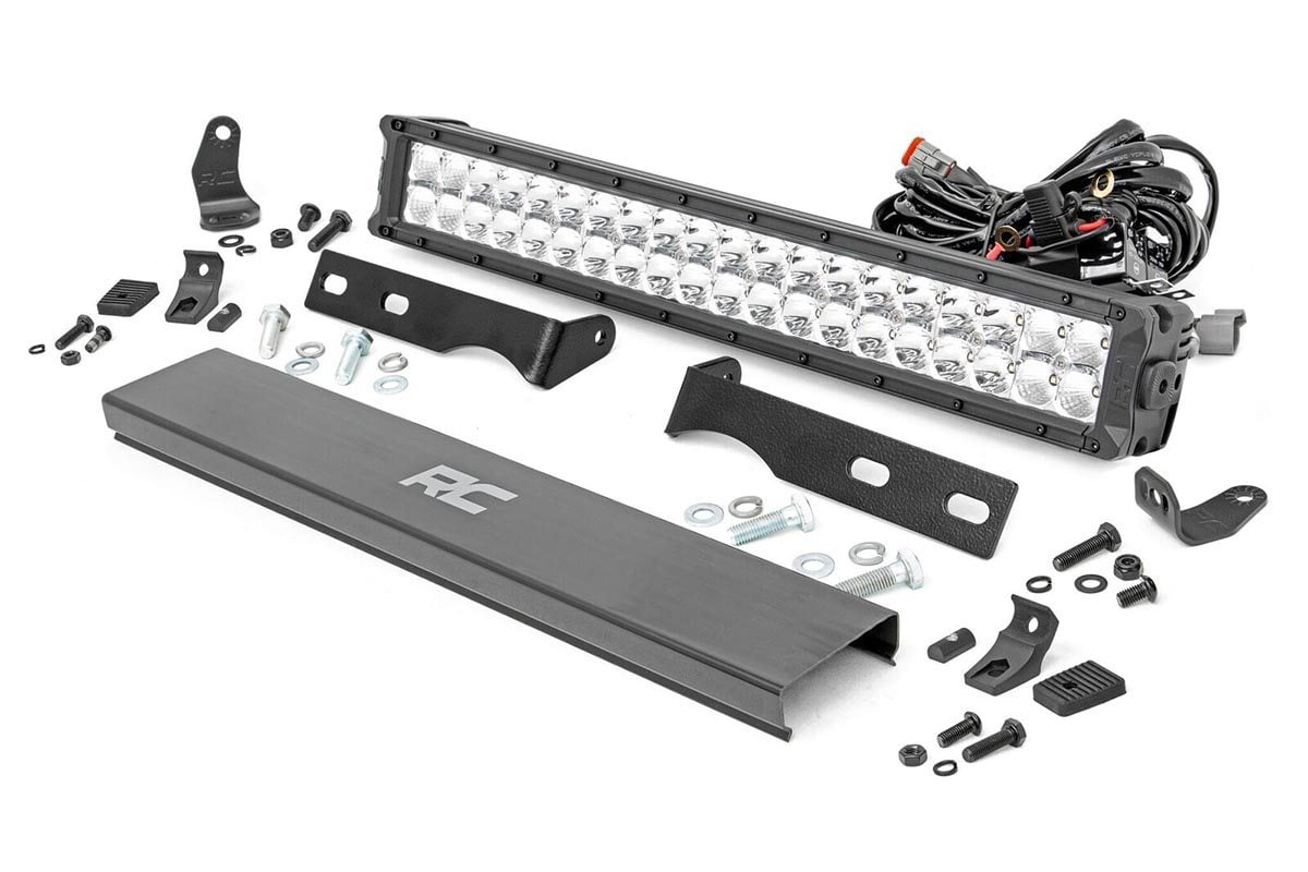 Rough Country LED Light Kit | Bumper Mount | 20" Chrome Dual Row | White DRL | Jeep Grand Cherokee WK2 (11-20)
