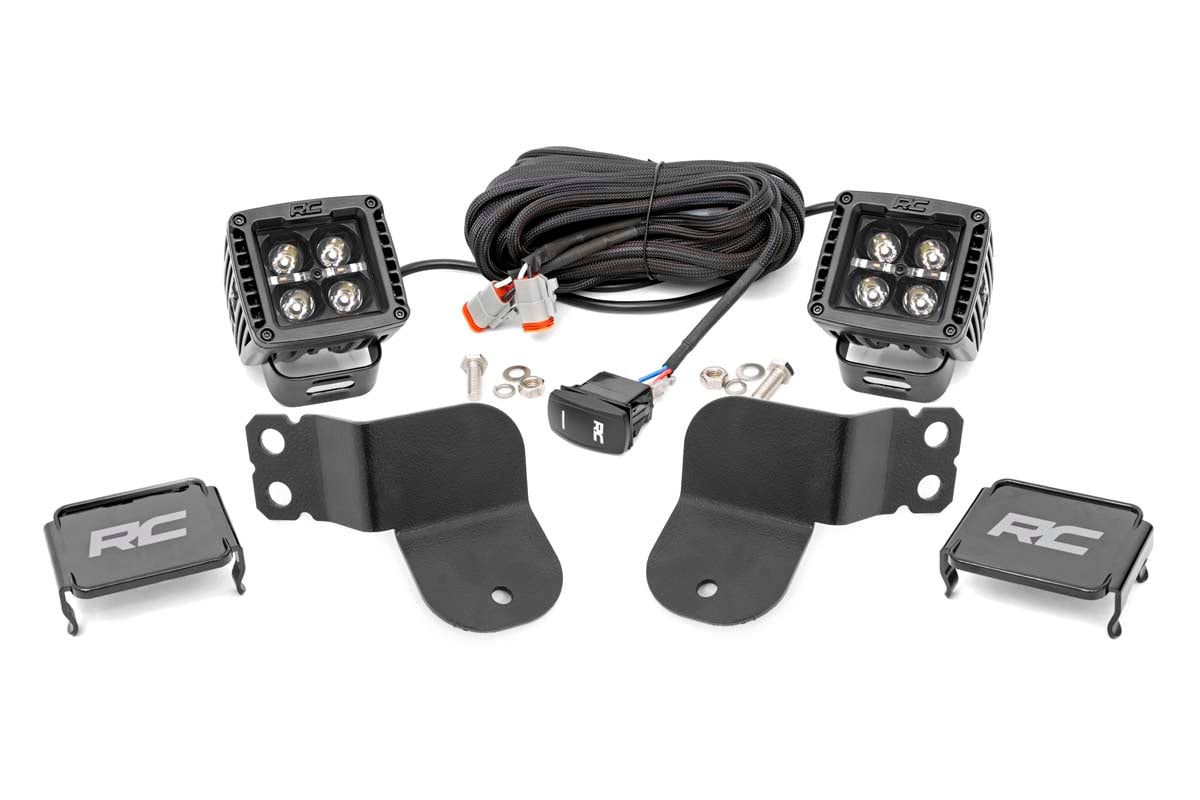 Rough Country LED Light Kit | Cage Mount | 2" Black Pair | Amber DRL | Polaris General XP 4 1000