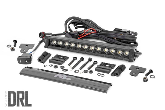 Rough Country LED Light | Bumper Mount | 12" Black Single Row | White DRL | Can-Am Defender HD 8/HD 9/HD 10
