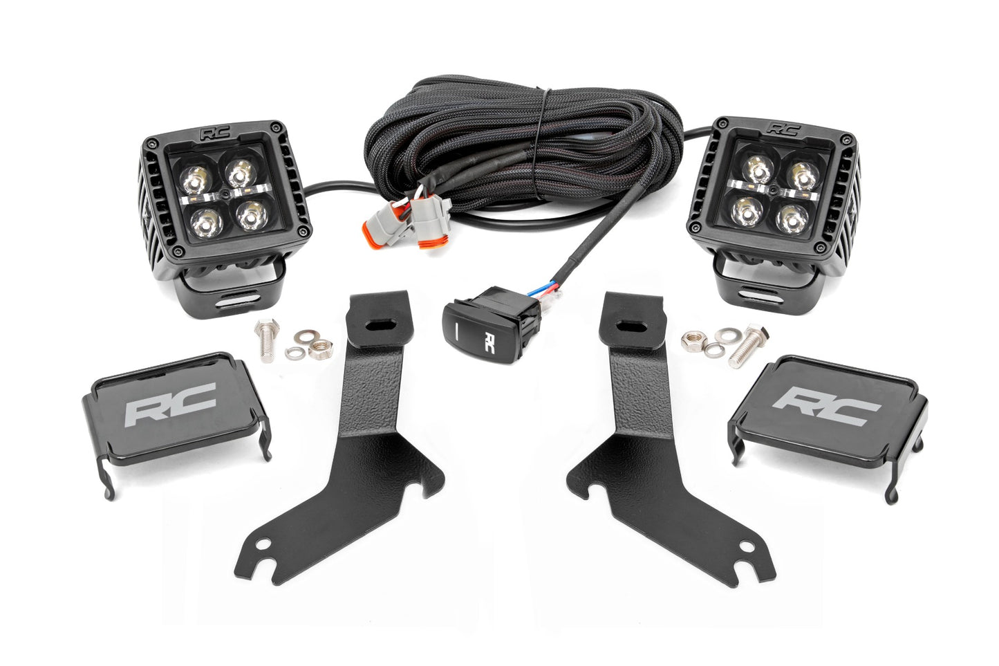 Rough Country LED Light Kit | Ditch Mount | 2" Black Pair | Amber DRL | Chevy Silverado 1500 (99-06)