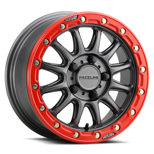 Raceline A14 Alpha wheel Satin Gunmetal w/red Ring