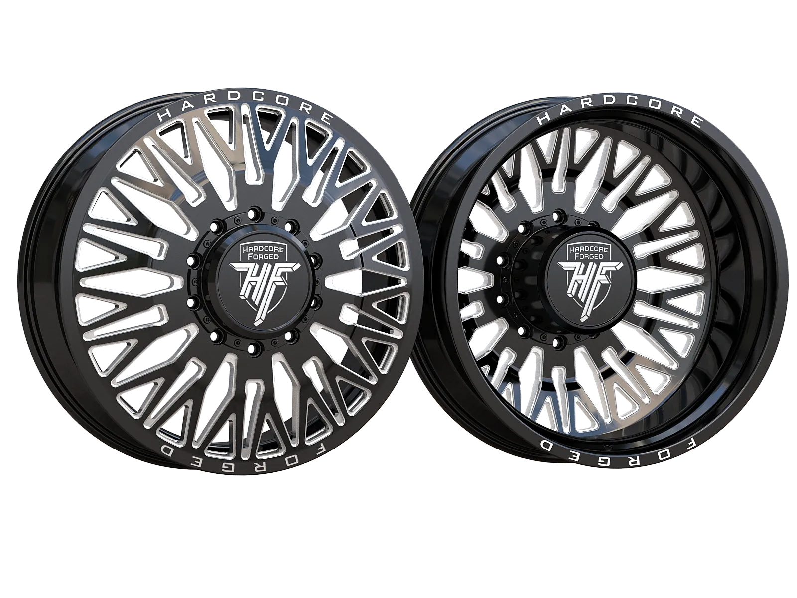 HARDCORE WHEELS ELON GLOSS BLACK MILLED FRONT