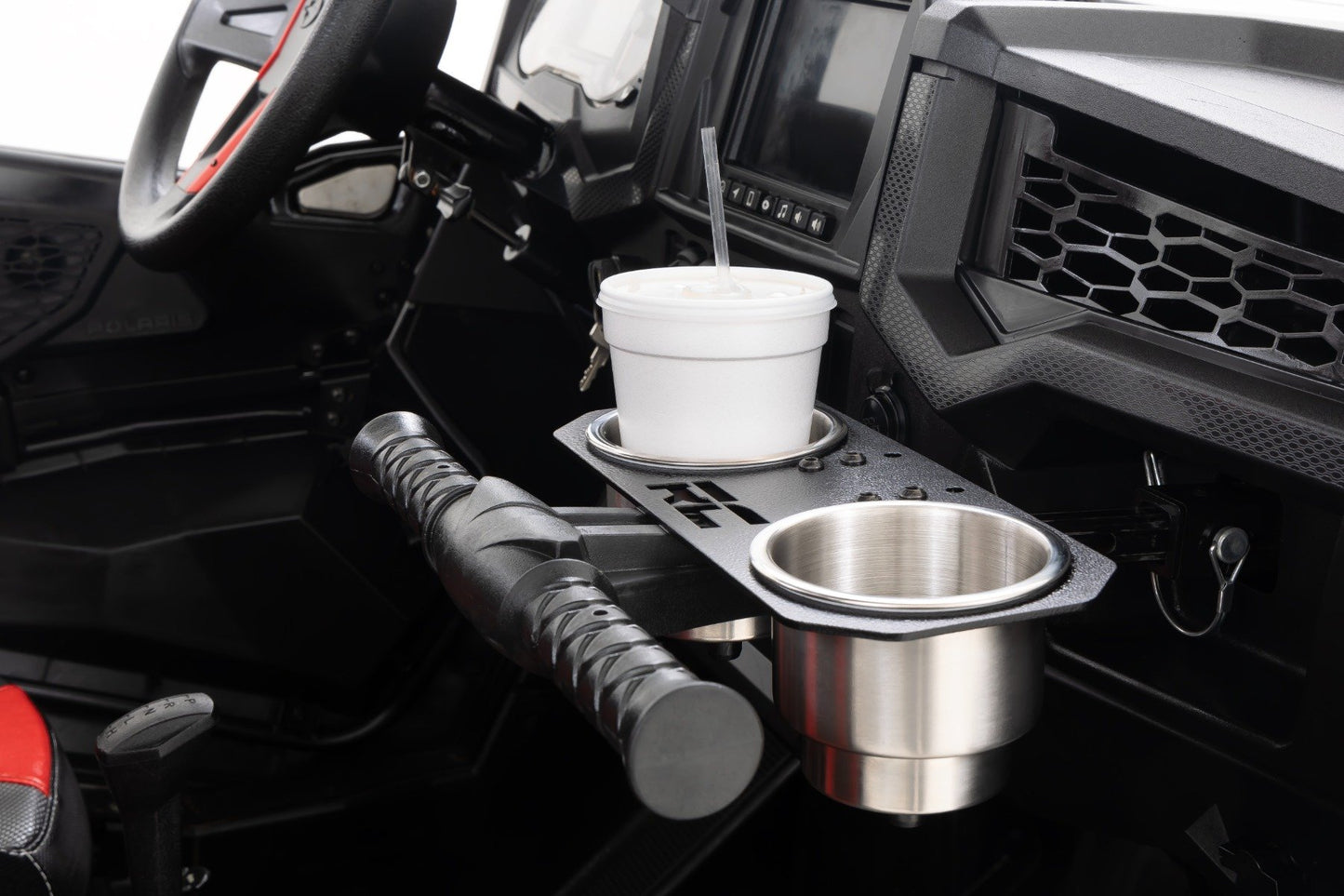 Rough Country Passenger Grip Handle Dual Cup Holder | Polaris RZR 4 900/RZR S 1000