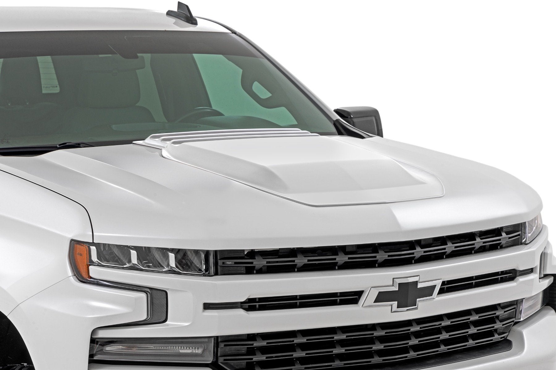 Rough Country Hood Scoop | GAZ Summit White | Chevy Silverado 1500 2WD/4WD (2019-2026)