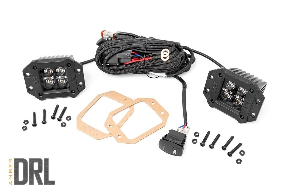 Rough Country 2 Inch Black Series LED Light Pods | Flush Mount | Amber DRL