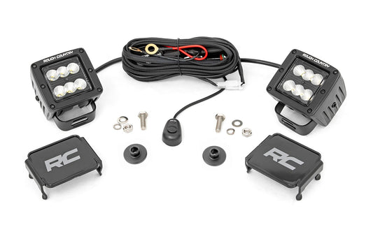 Rough Country LED Light Kit | Ditch Mount | 2" Black Pair | Flood Pattern | Ford Bronco (21-25)
