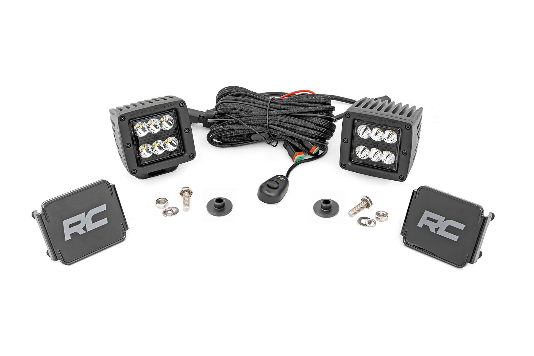 Rough Country LED Light Kit | Ditch Mount | 2" Black Pair | Spot Pattern | Ford Bronco (21-25)