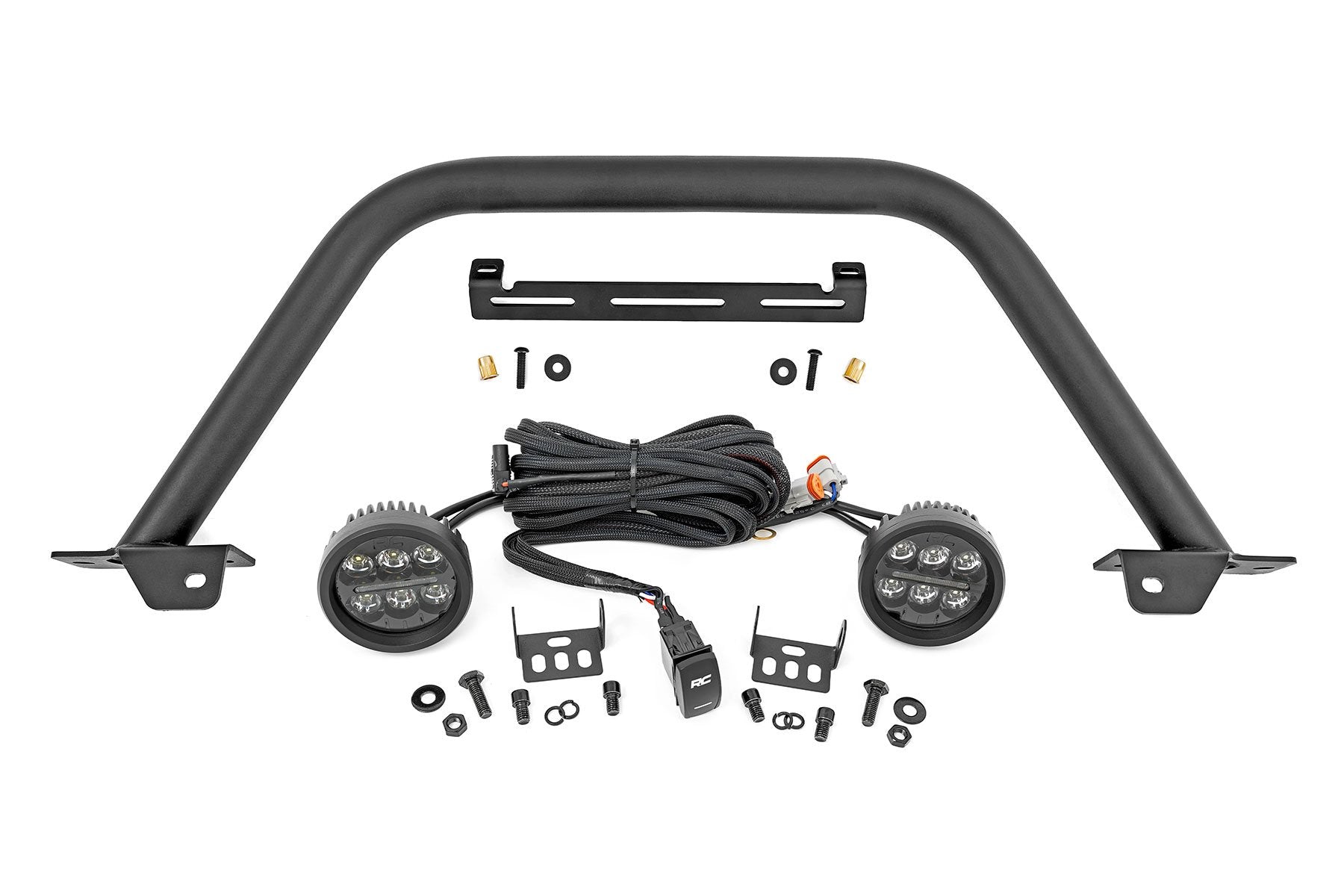 Rough Country Safari Bar | 3.5" Round LED (Pair) | Black | Amber DRL | OE Modular Steel | Ford Bronco (21-25)
