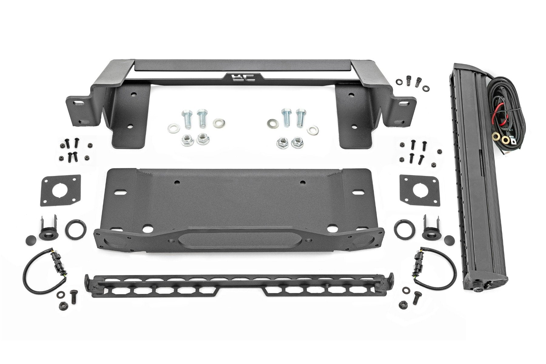 Rough Country High Winch Mount | All Models | 20 Inch Black Single Row LED | DRL | Ford Bronco (21-25)