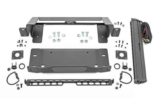 Rough Country High Winch Mount | All Models | 20 Inch Black Single Row LED | DRL | Ford Bronco (21-25)