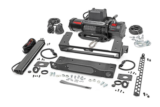 Rough Country High Winch Mount | All Models | 12000S | 20 Inch Black Single Row LED | Ford Bronco (21-25)