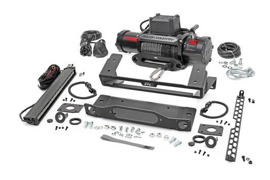 Rough Country High Winch Mount | All Models | 9500S | 20 Inch Black Single Row LED | Ford Bronco (21-25)