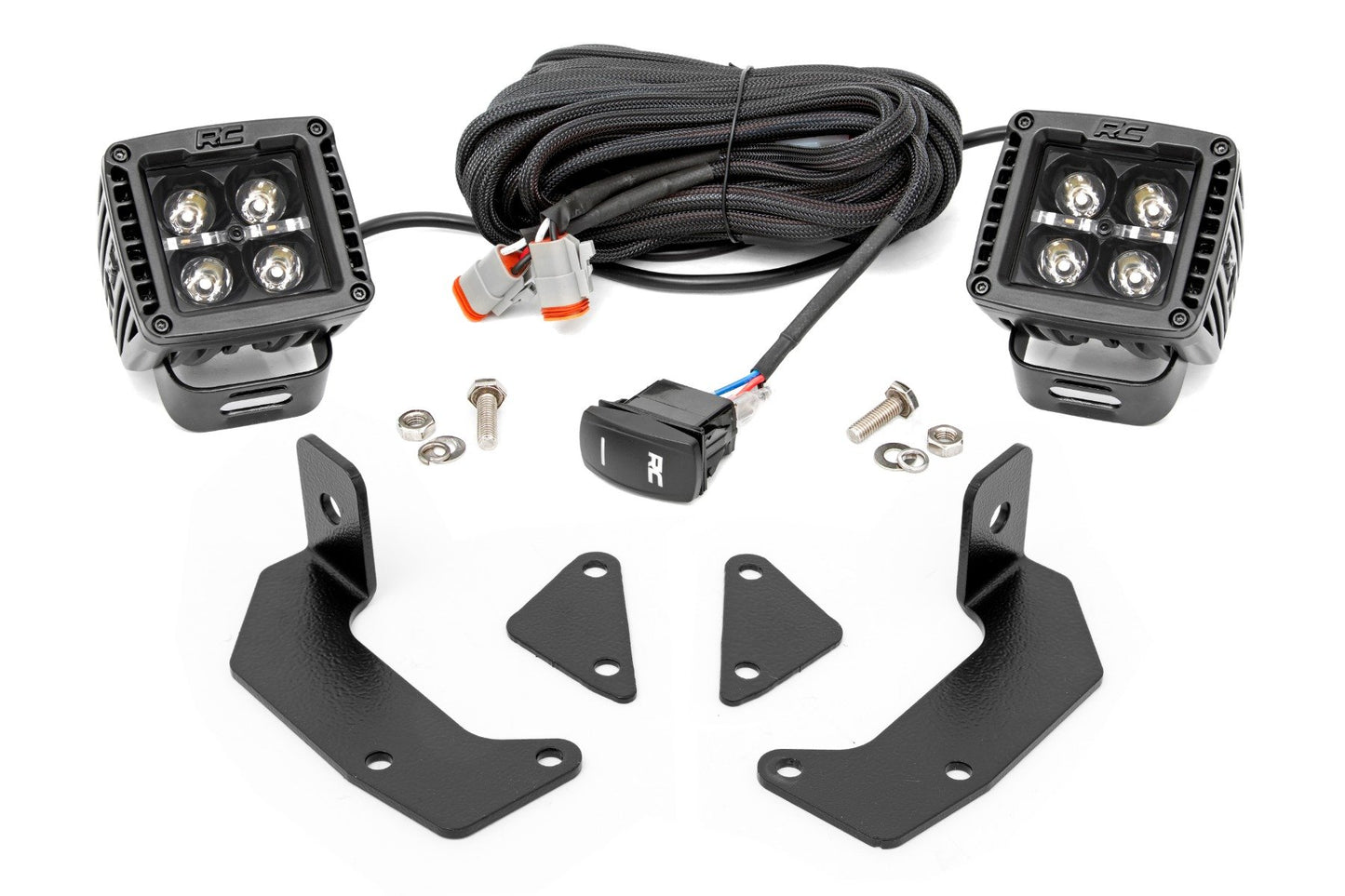Rough Country LED Light Kit | Cage Mount | 2" Black Pair | Amber DRL | CFMOTO UFORCE 1000