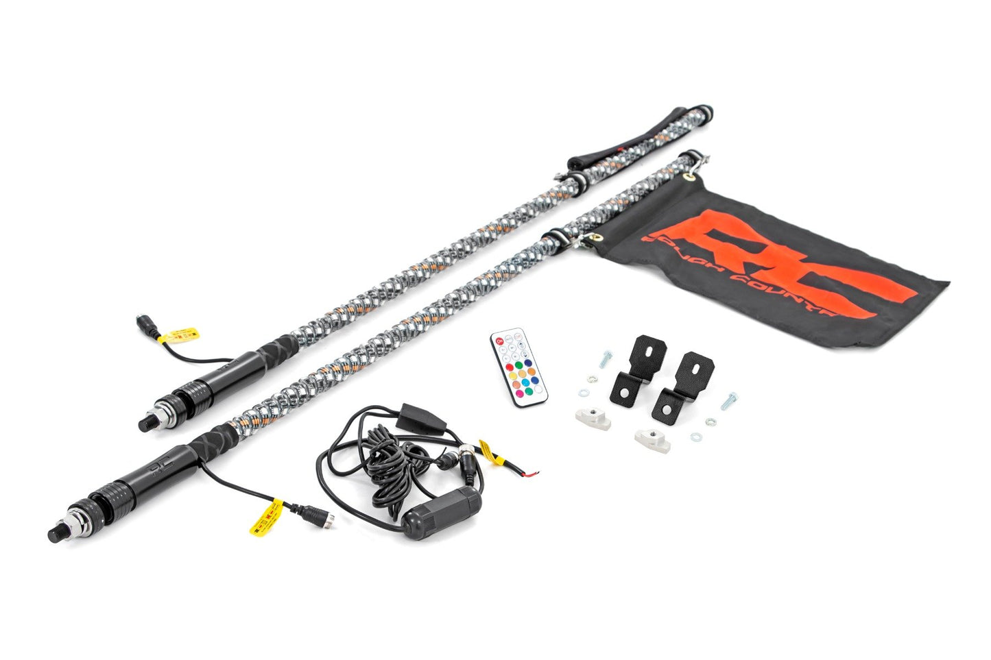 Rough Country Whip Mount | 4' Multl-Color LED Whip Pair | Can-AM Defender/Segway