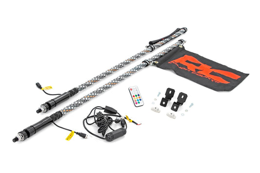 Rough Country Whip Mount | 4' Multl-Color LED Whip Pair | Can-AM Defender/Segway