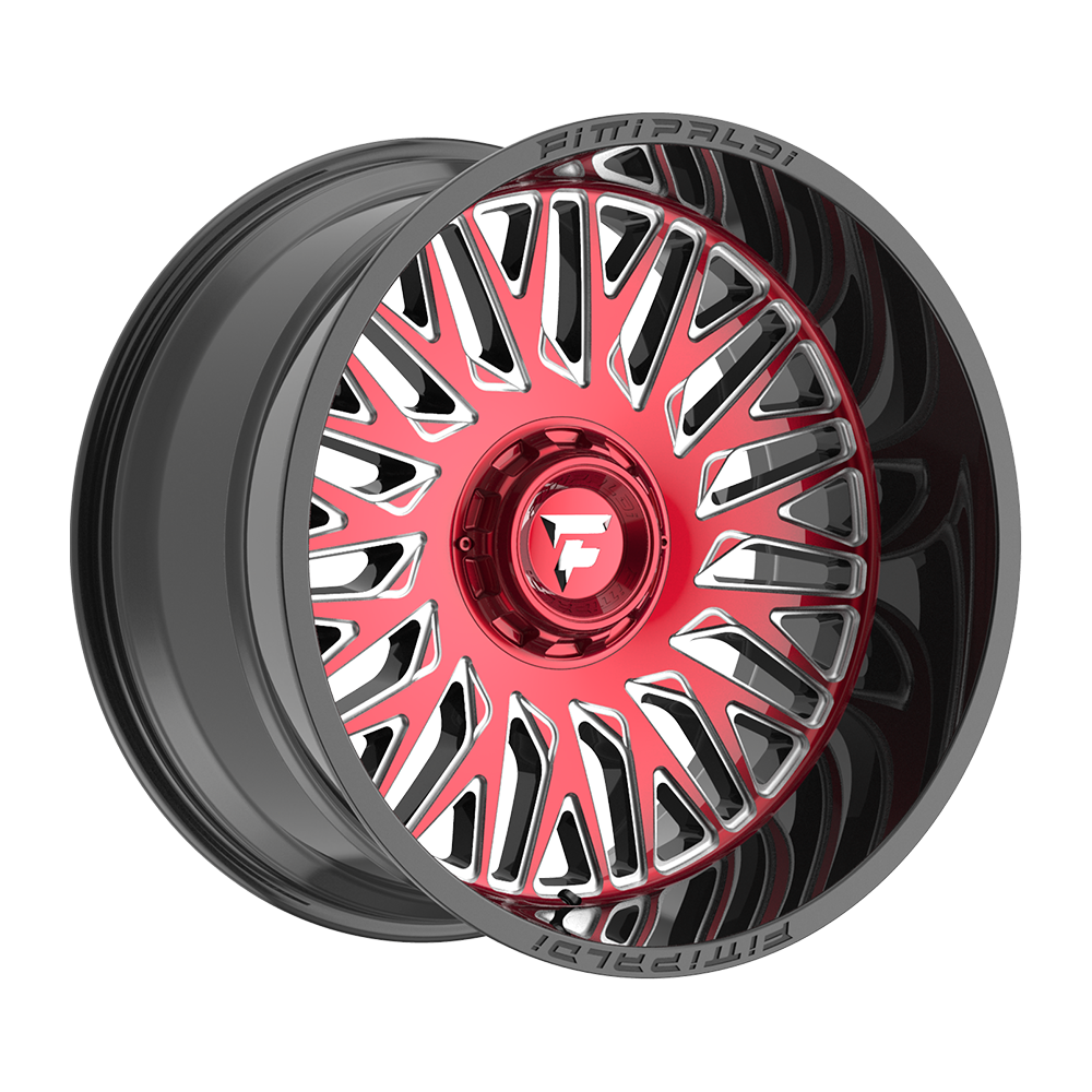 Fittipaldi FA07 Custom Wheel Gloss Black Machined Face with Red Tint and Milled Windows