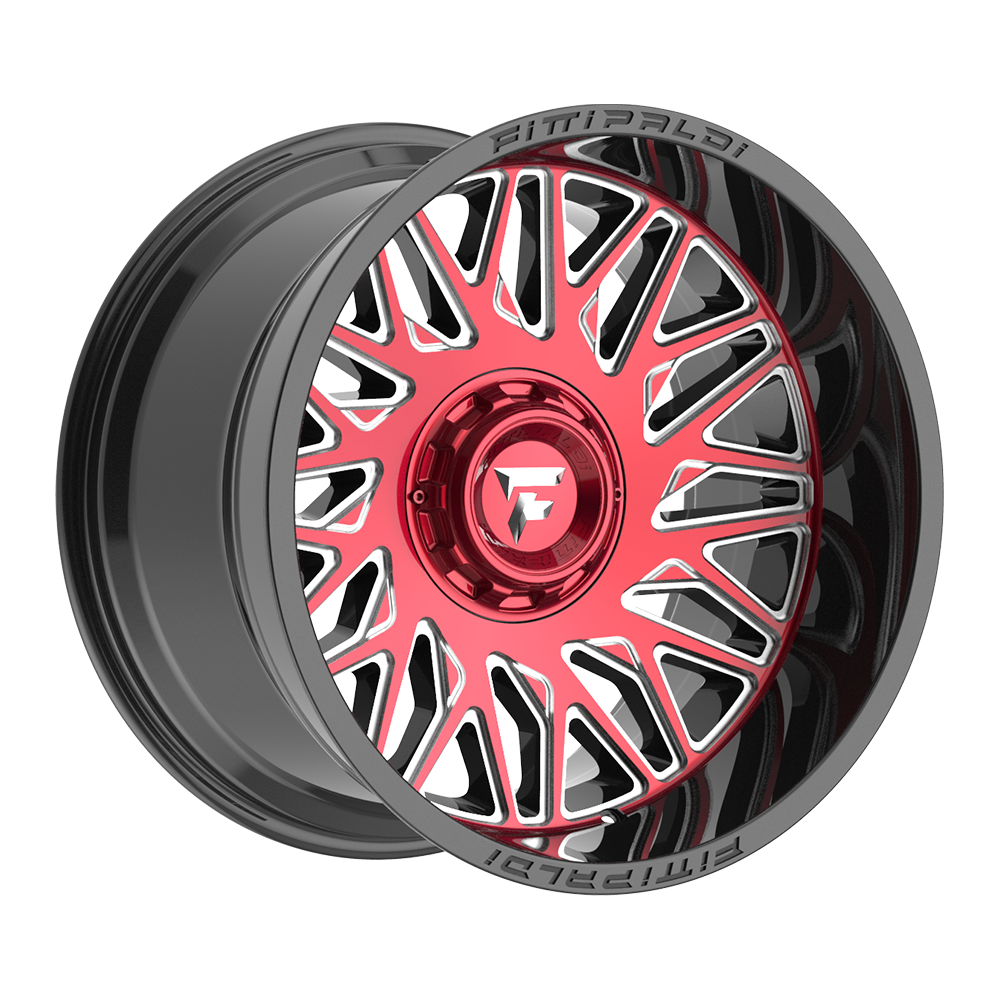 Fittipaldi FA07 Custom Wheel Gloss Black Machined Face with Red Tint and Milled Windows