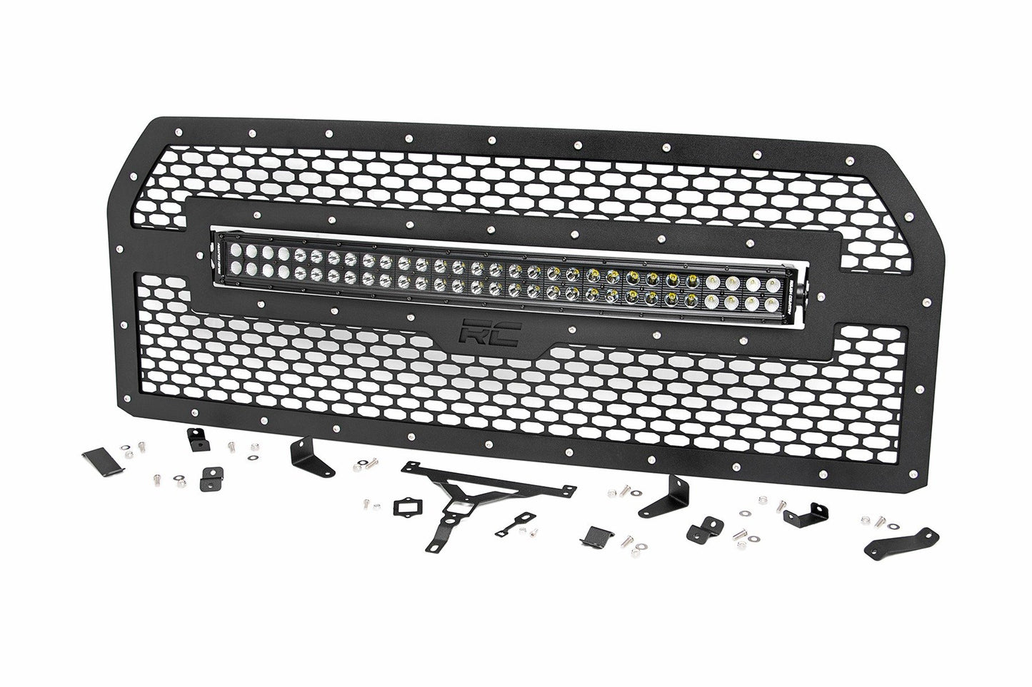 Rough Country Mesh Grille | 30" Dual Row LED | Black | Amber DRL | Ford F-150 (15-17)