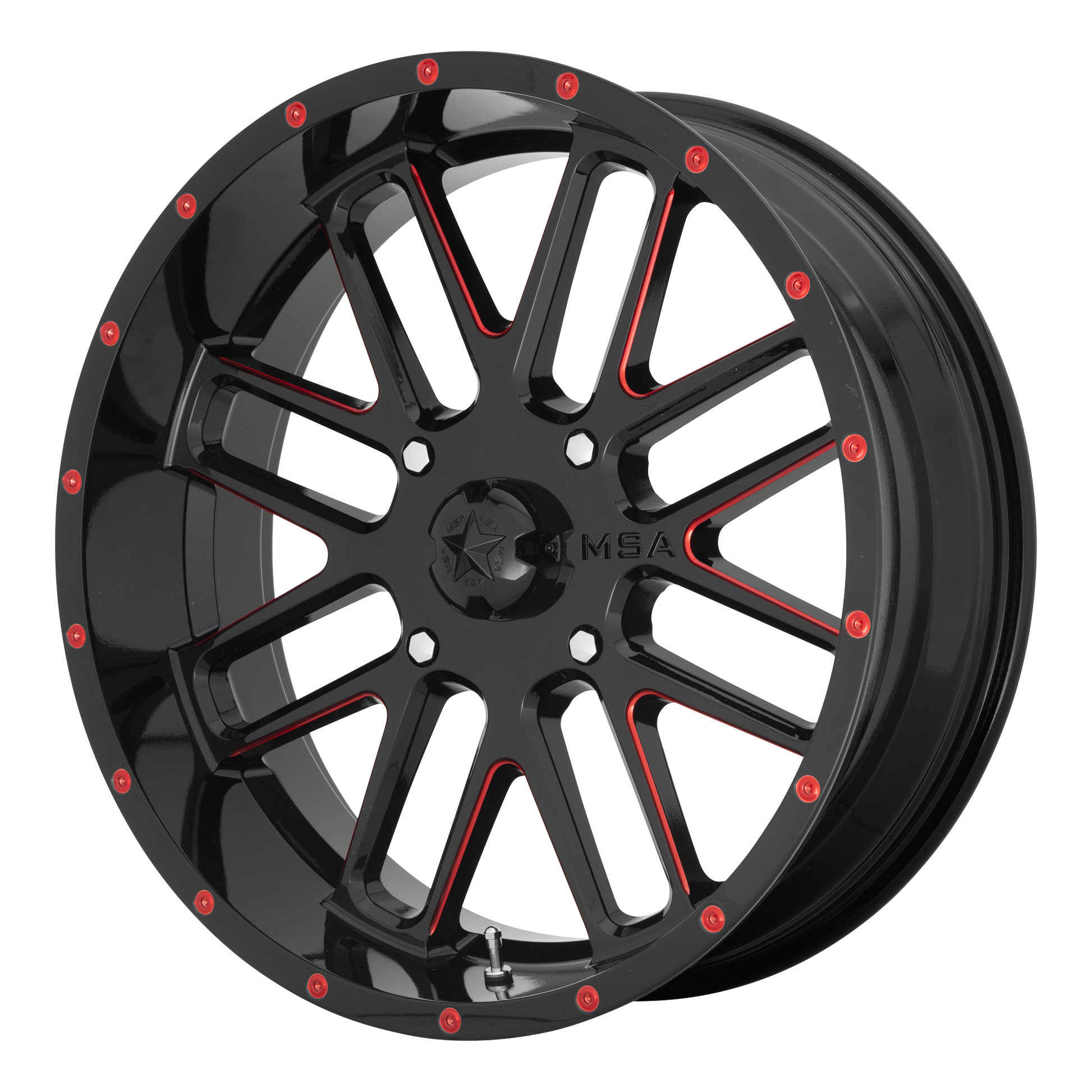 MSA Offroad Wheels M35 BANDIT GLOSS BLACK MILLED WITH RED TINT